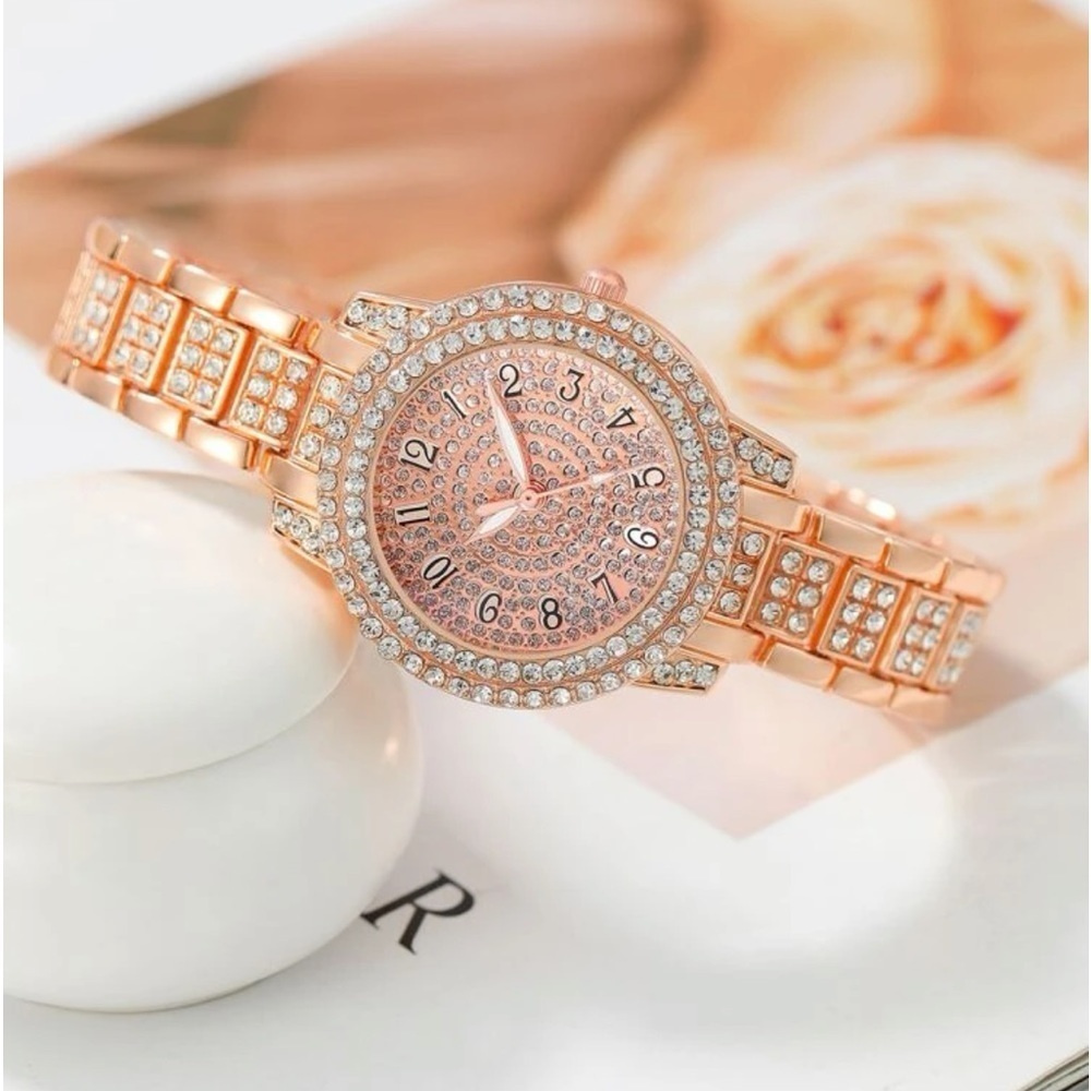 Rose Gold Rhinestone Watch and Bracelet Set - Picture 3 of 3
